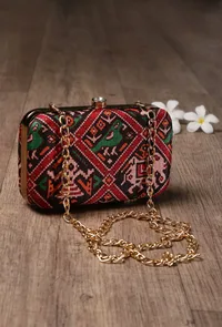 Tia Black & Multi Patola Print Rectangular Box Clutch image 2