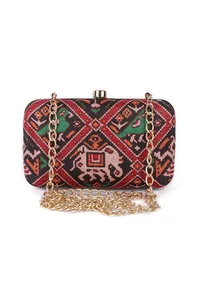 Tia Black & Multi Patola Print Rectangular Box Clutch image 3