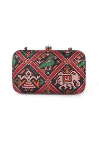 Tia Black & Multi Patola Print Rectangular Box Clutch image 4