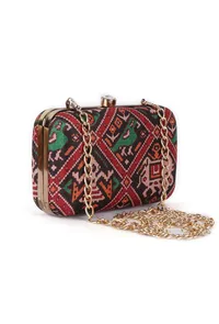 Tia Black & Multi Patola Print Rectangular Box Clutch image 5