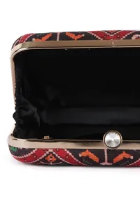 Tia Black & Multi Patola Print Rectangular Box Clutch image 6