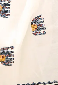 White Cotton Dupatta with Azure Blue Animal Appliqué work image 3