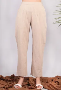Solid Beige Narrow Pants image 1