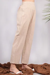Solid Beige Narrow Pants image 2