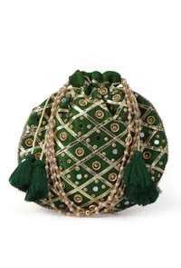 Serene Forest Green Potli With Gota Work image 2