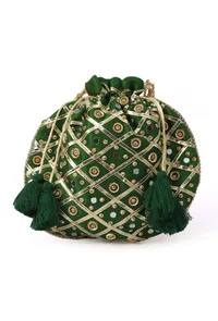 Serene Forest Green Potli With Gota Work image 3