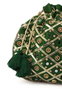 Serene Forest Green Potli With Gota Work image 5