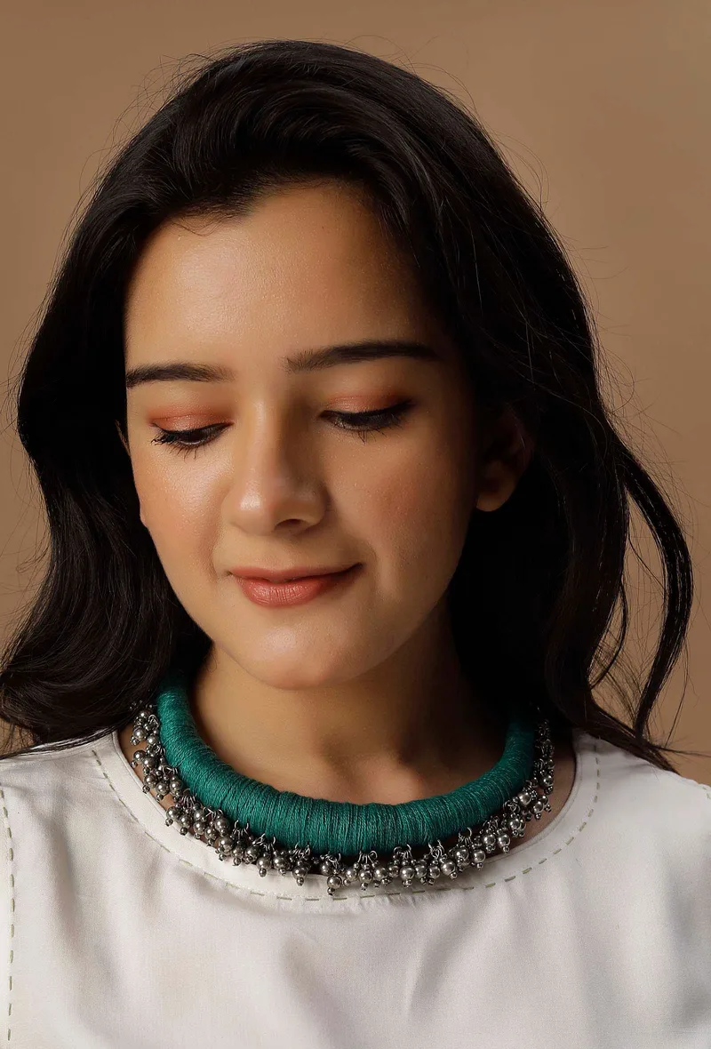 Kasheen Teal Green Tribal Ghungroo Necklace