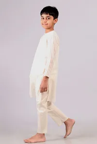 Set Of 2: White Cotton Stripes Kurta Pyjama image 2