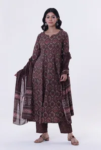 Woody Brown & White Cotton Block Printed Dupatta image 4