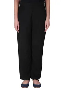 Black spun wool kurta & palazzo set with Turquoise & light blue reversible stole image 4