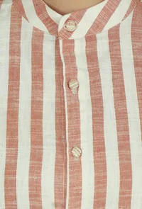 Beige Striped Cotton Shirt with Mandarin Collar image 5