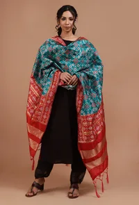 Blue & Red Color Semi Silk Dupatta With Zari Weaving image 2