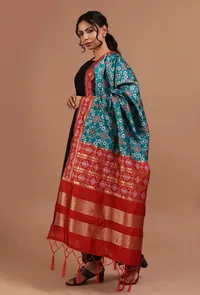 Blue & Red Color Semi Silk Dupatta With Zari Weaving image 3