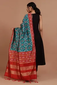 Blue & Red Color Semi Silk Dupatta With Zari Weaving image 4