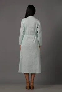 Blue A-Line Pure Woven Cotton Shirt Dress with Complimentary Matching Mask image 4