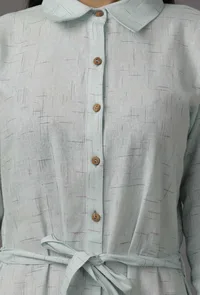 Blue A-Line Pure Woven Cotton Shirt Dress with Complimentary Matching Mask image 5