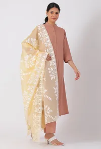 Banana Yellow Chickoo Net Dupatta image 2
