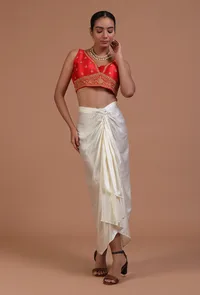 Red Color Raw Silk Embroidered Blouse image 3