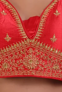 Red Color Raw Silk Embroidered Blouse image 5