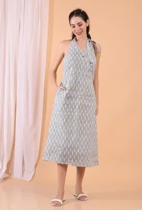 Cadet Blue Backless Midi Cotton Dress image 1