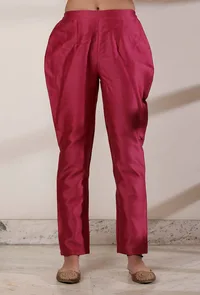 Magenta Pencil Cut Chanderi Pants image 1