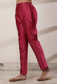 Magenta Pencil Cut Chanderi Pants image 3