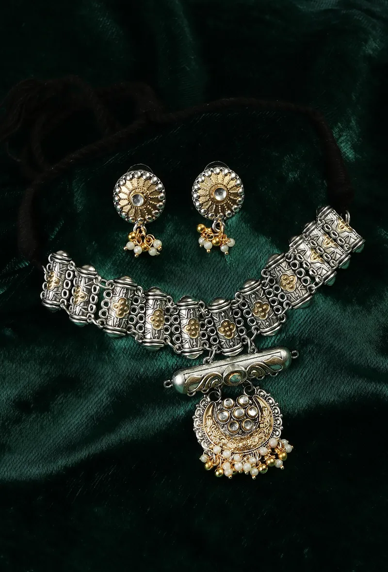 Chandrika Rajwada Oxidised Crescent Necklace Set
