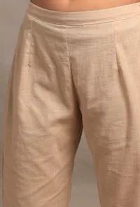 Set of 2: Ecru Hand Block Printed Sleeveless Kurta with Ecru Straight Fit Narrow Pants image 6