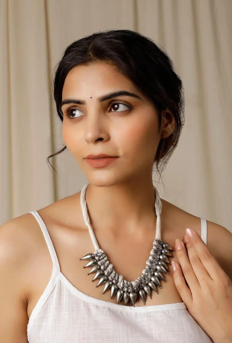 Chandni White Tribal Brass Necklace