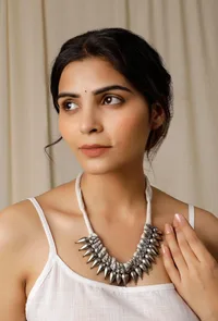 Chandni White Tribal Brass Necklace image 1