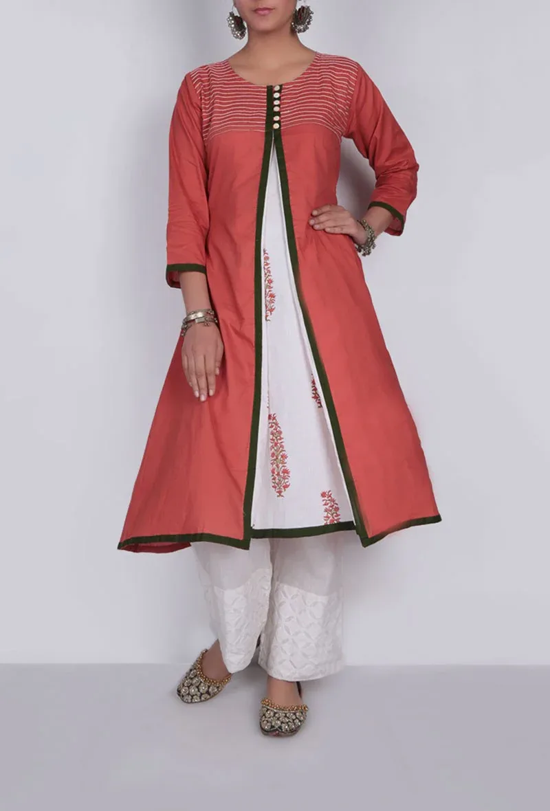 PeachÃ‚Â&nbsp;Block Print Kurta-S