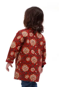 Red Kalamkari Print Quilted Reversible Jacket image 5