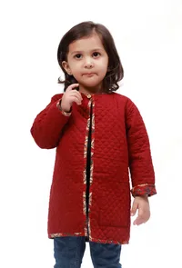 Red Kalamkari Print Quilted Reversible Jacket image 6