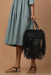 Charcoal Black Frill Crossbody Bag image 1