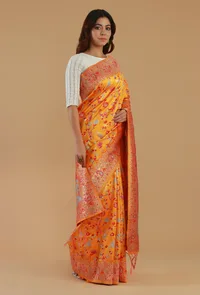 Sunshine Yellow Heritage Floral Silk Wool Saree with Unstitched Blouse image 4