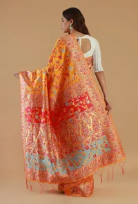 Sunshine Yellow Heritage Floral Silk Wool Saree with Unstitched Blouse image 6