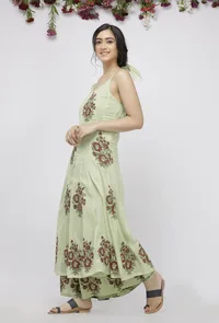 Light Green Hand-Block Printed Kota Kalidaar Kurta image 2