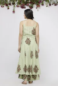 Light Green Hand-Block Printed Kota Kalidaar Kurta image 4