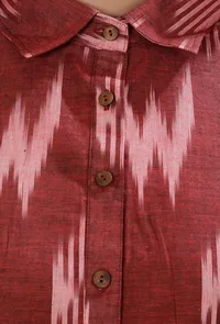 Maroon Cotton Gathered And Flared Ikkat Shirt Dress image 4