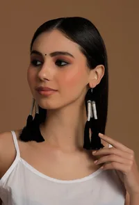 Maksha Black Thread Tassels Earrings image 1