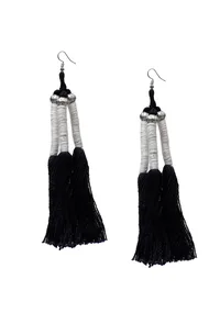 Maksha Black Thread Tassels Earrings image 2