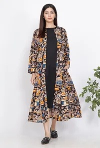 Set of 2 : Black A-Line Dress and Kalamkari Cape image 1