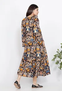 Set of 2 : Black A-Line Dress and Kalamkari Cape image 4