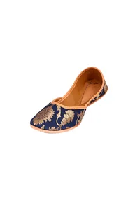 Navy Blue Brocade Genuine Leather Punjabi Jutti image 3