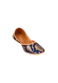Navy Blue Brocade Genuine Leather Punjabi Jutti image 4