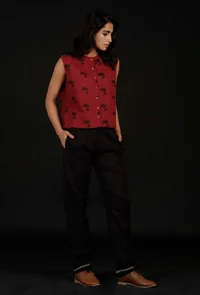 Cherry Red Cotton Top with Black Pallazo Pants image 2