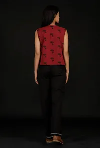 Cherry Red Cotton Top with Black Pallazo Pants image 4