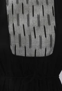 Set Of 2- Black Cotton Kurta With Ikkat Yoke with Black Cotton Flared Pants image 4