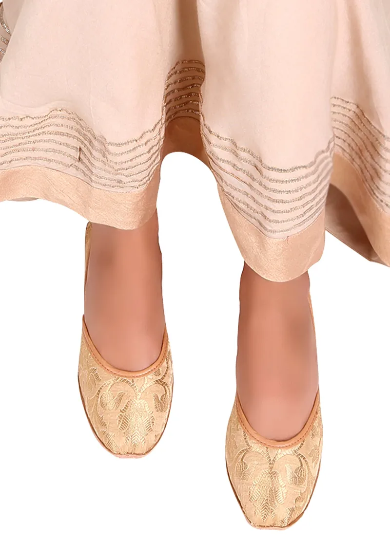 Beige Brocade Genuine Leather Punjabi Jutti